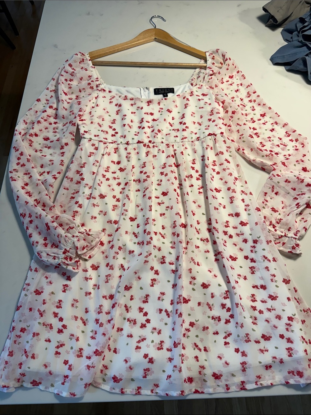 Trixxi White Dress with Red Floral Cherry Print